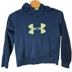 Under Armour Semi-Fitted Hooded Sweatshirt XL Blue Green‎ Drawstring Cold Gear